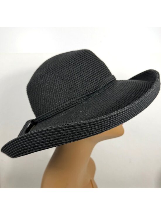 NWT Flora Bella Black Raffia Wide Brim Sun Beach Boho Floppy Hat Womens OSFM